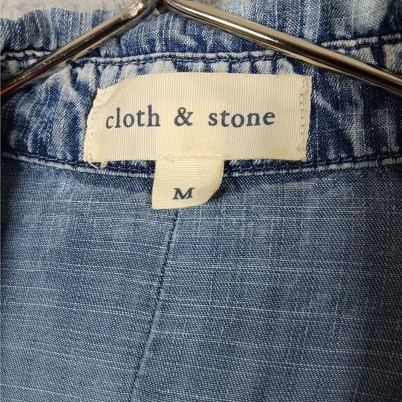 Cloth & Stone Blue Chambray Button Down Shirt Roll Tab Long Sleeve Slit on Back - Picture 11 of 11